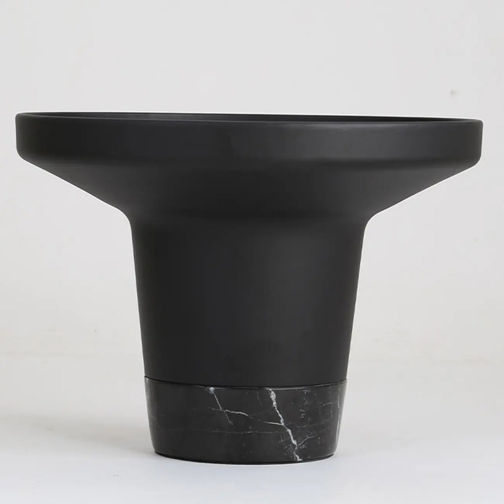 Modern Small Black Round Coffee Table with Marble Base