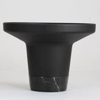 Modern Small Black Round Coffee Table with Marble Base