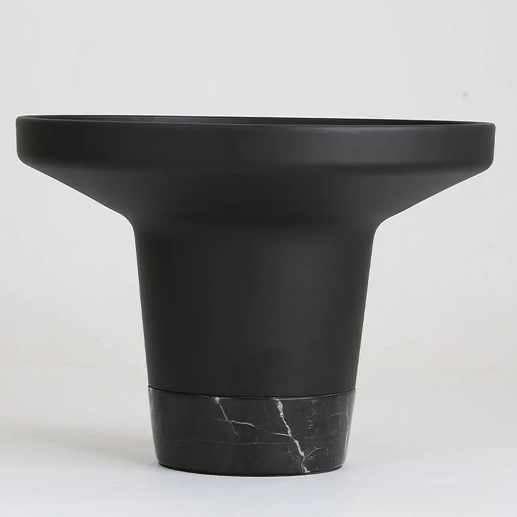 Modern Small Black Round Coffee Table with Marble Base