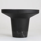 Modern Small Black Round Coffee Table with Marble Base