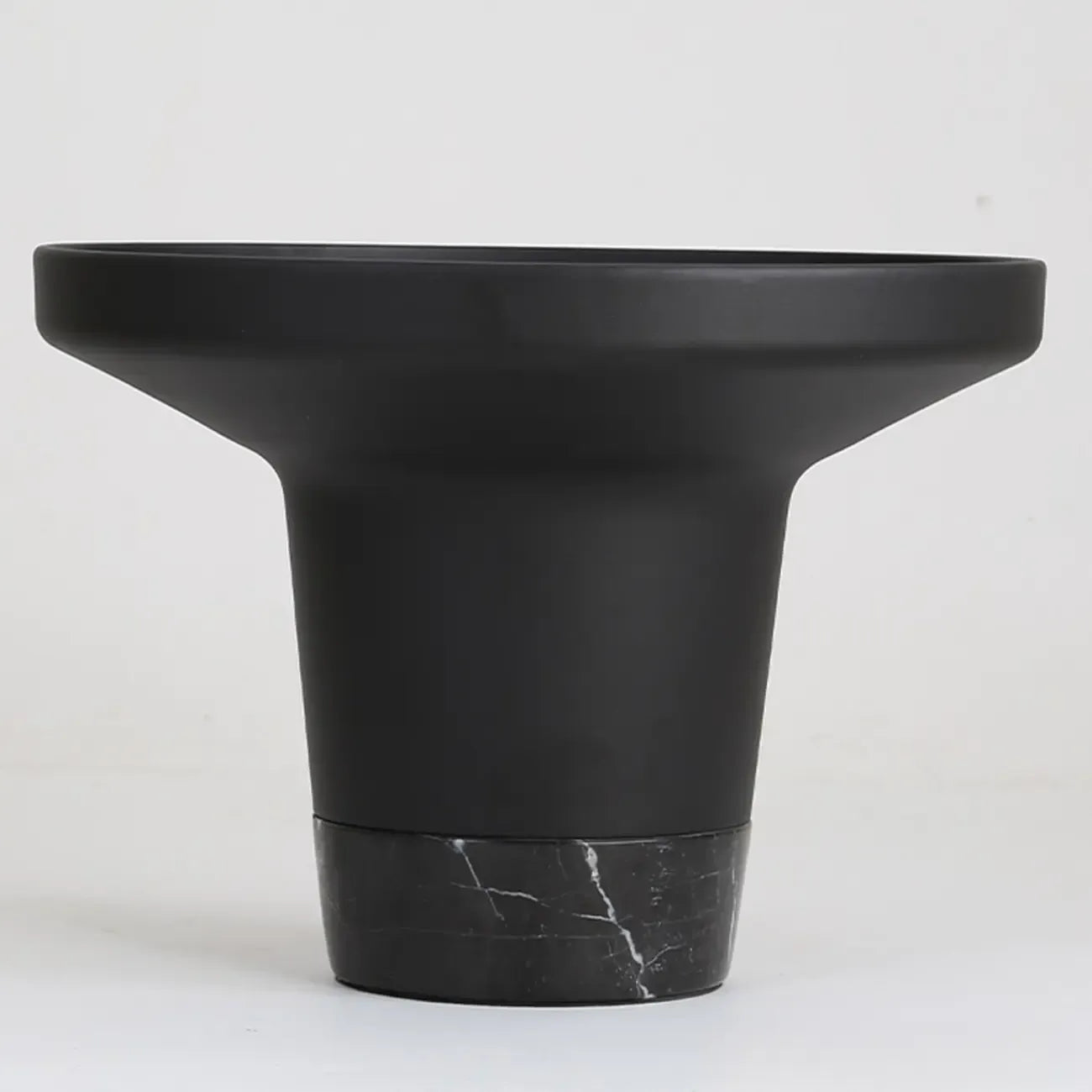 Modern Small Black Round Coffee Table with Marble Base