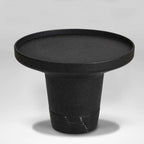 Modern Small Black Round Coffee Table with Marble Base