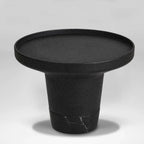 Modern Small Black Round Coffee Table with Marble Base