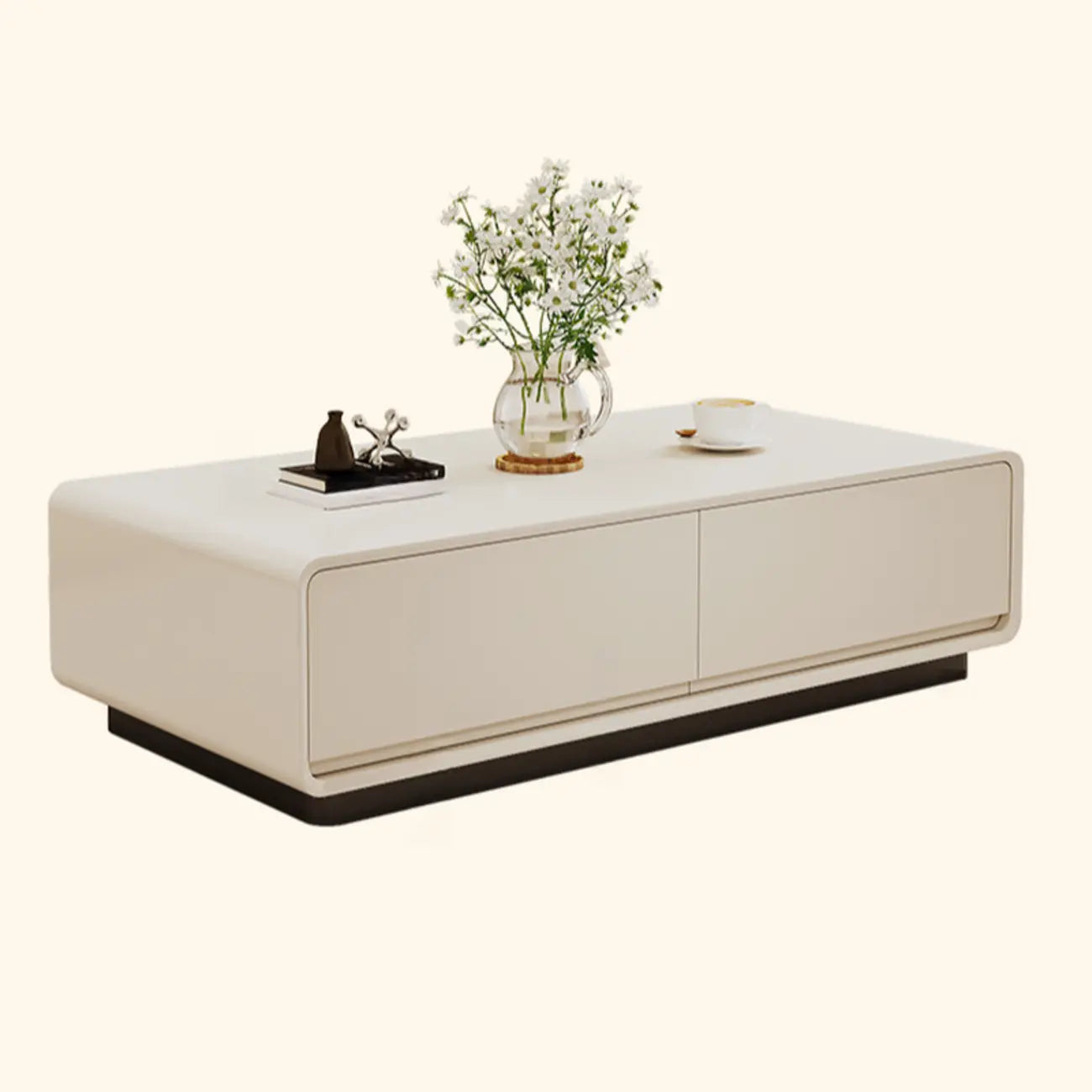 Chic Minimalist Rectangular White Coffee Table with 4 Drawers