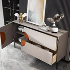 Glam Geometric Wooden Buffet Table with Storage