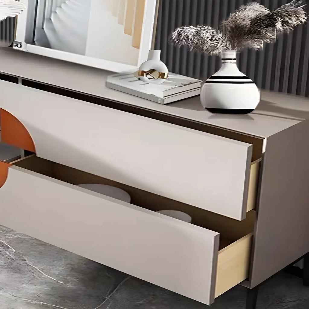 Glam Geometric Wooden Buffet Table with Storage