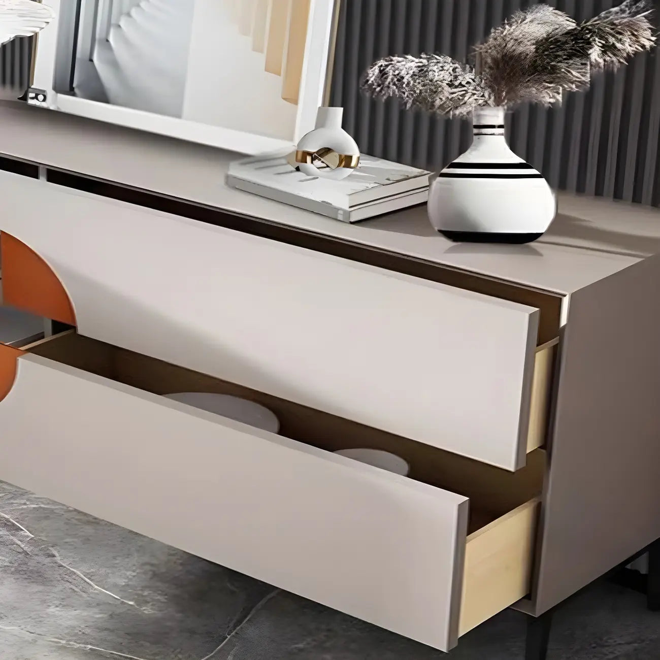 Glam Geometric Wooden Buffet Table with Storage