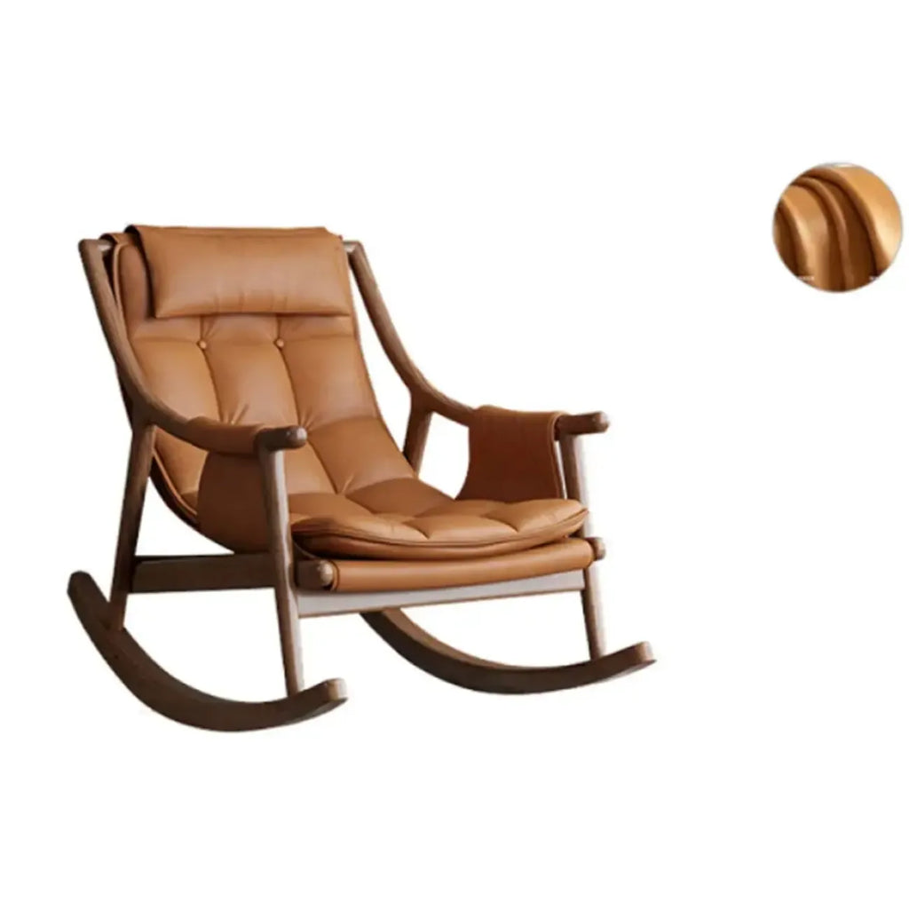 Modern Wood Nappa Upholstered Rocking Chair with Footstool