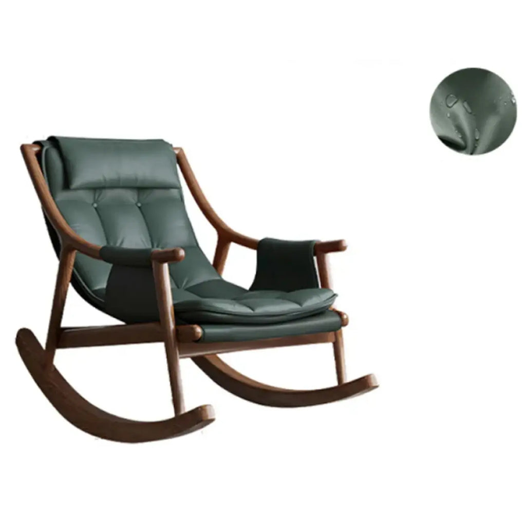 Modern Wood Nappa Upholstered Rocking Chair with Footstool