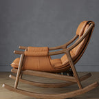 Modern Wood Nappa Upholstered Rocking Chair with Footstool