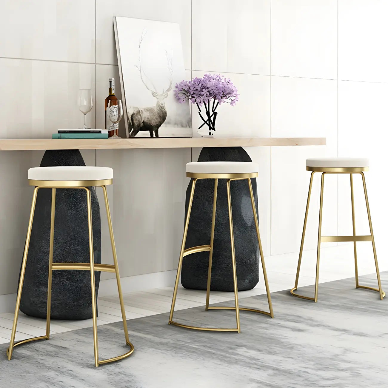 Industrial Metal Leather Seat Bar Stools Counter Height