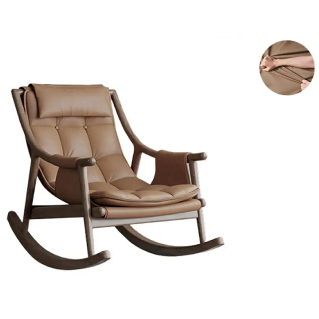 Modern Wood Nappa Upholstered Rocking Chair with Footstool
