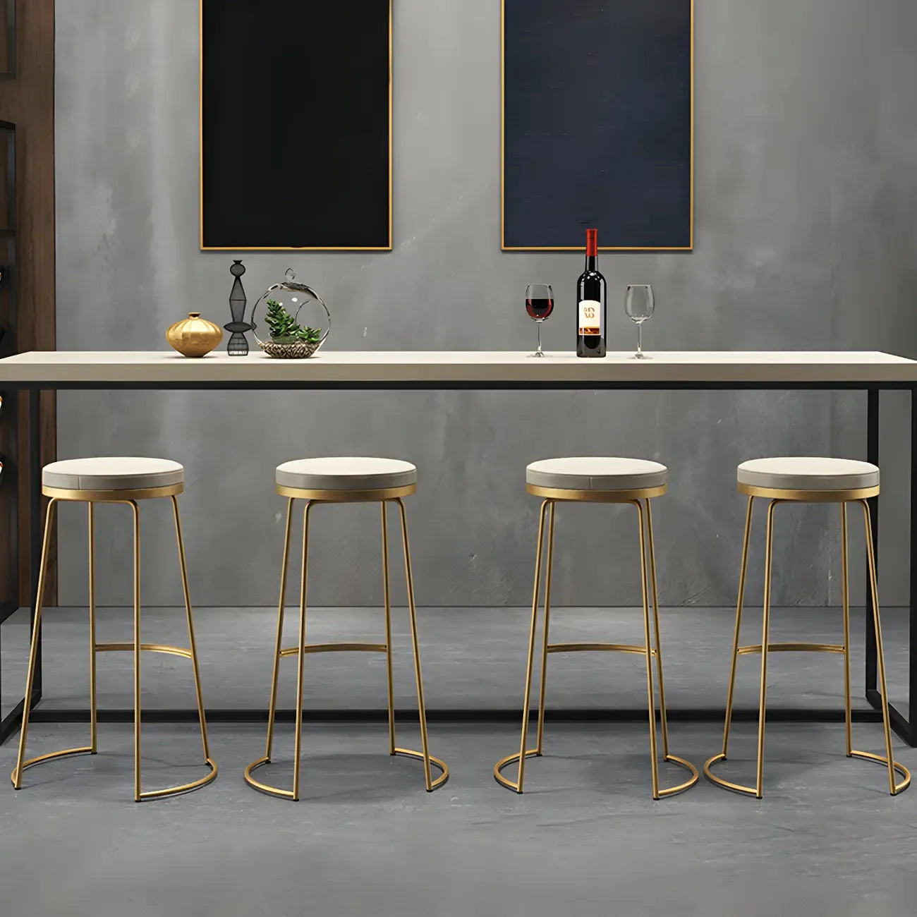 Industrial Metal Leather Seat Bar Stools Counter Height
