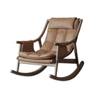 Modern Wood Nappa Upholstered Rocking Chair with Footstool