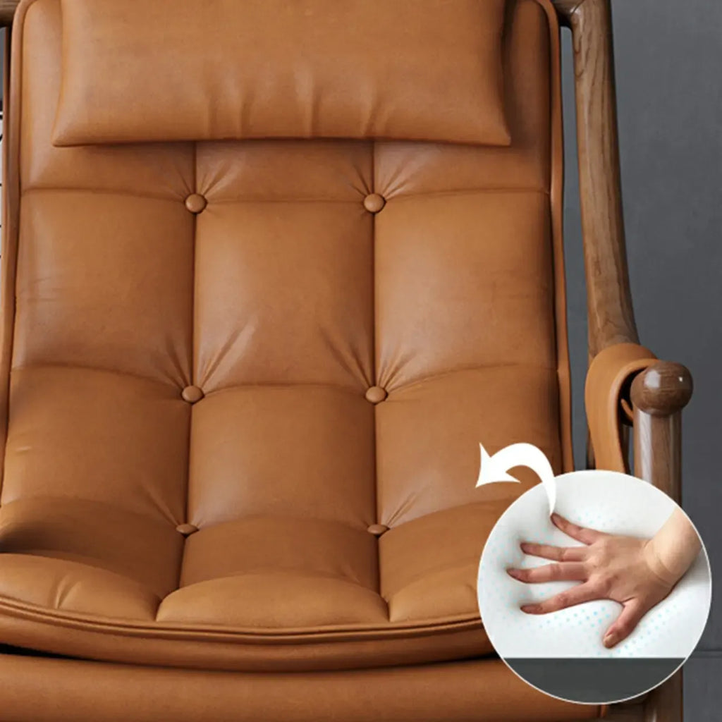 Modern Wood Nappa Upholstered Rocking Chair with Footstool