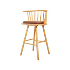 Traditional Wooden Low Back Bar Stool with Cushioned Seat