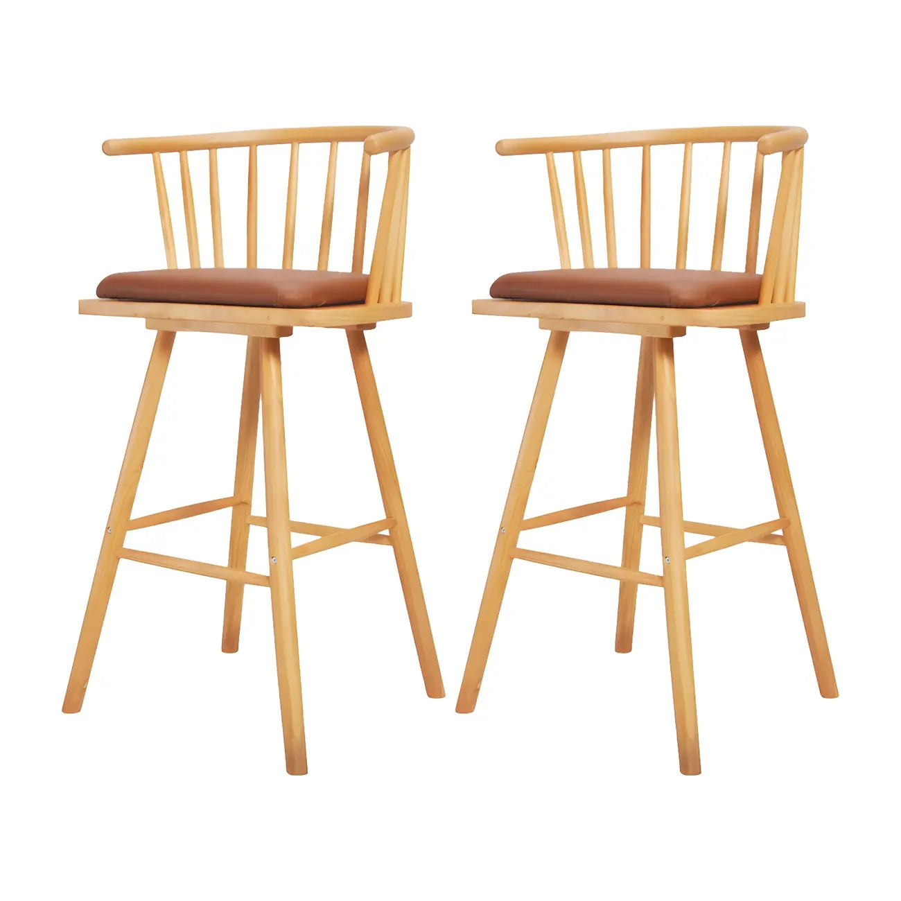 Traditional Wooden Low Back Bar Stool with Cushioned Seat