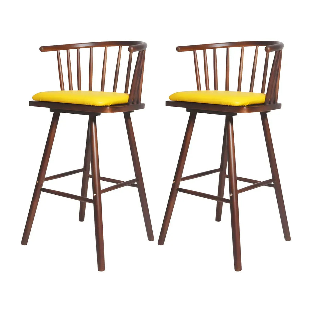Traditional Wooden Low Back Bar Stool with Cushioned Seat