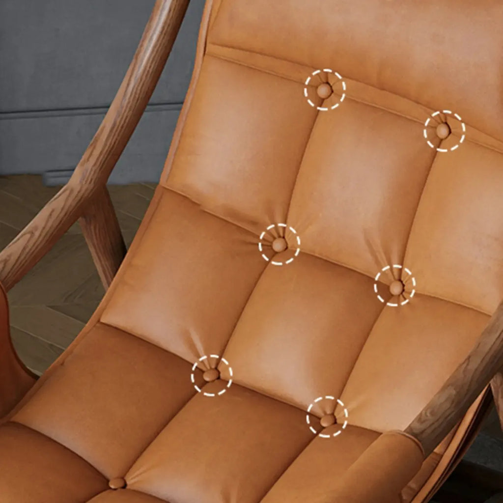 Modern Wood Nappa Upholstered Rocking Chair with Footstool