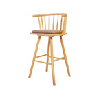Traditional Wooden Low Back Bar Stool with Cushioned Seat