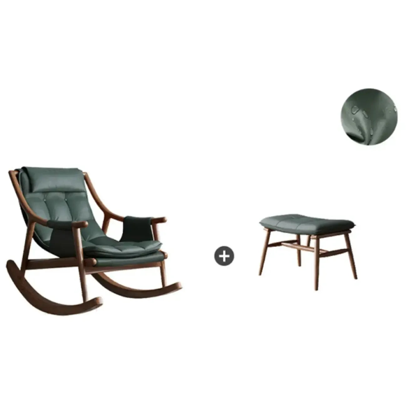 Modern Wood Nappa Upholstered Rocking Chair with Footstool