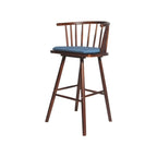 Traditional Wooden Low Back Bar Stool with Cushioned Seat
