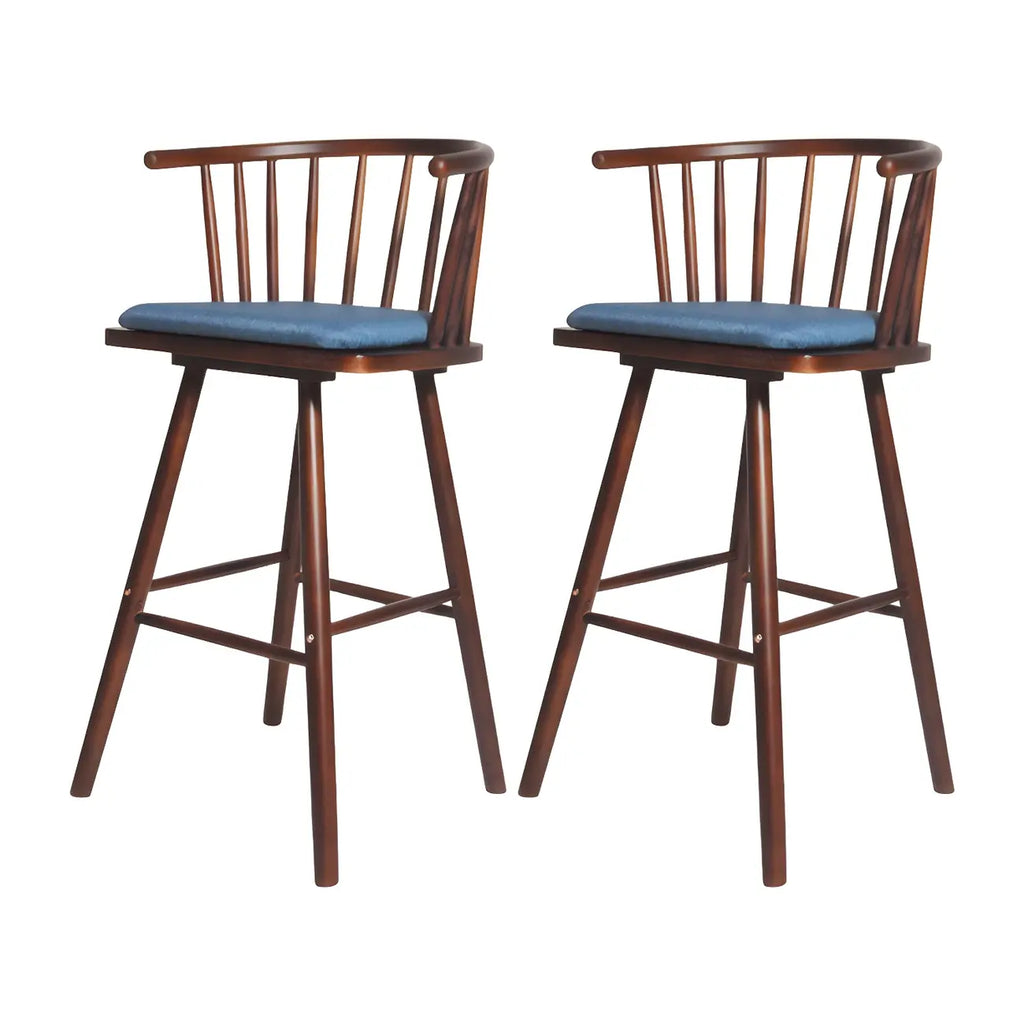 Traditional Wooden Low Back Bar Stool with Cushioned Seat