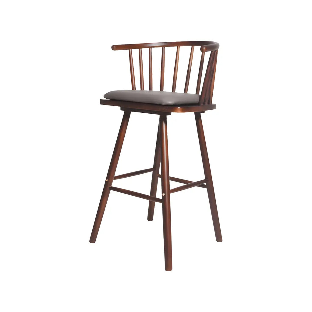 Traditional Wooden Low Back Bar Stool with Cushioned Seat