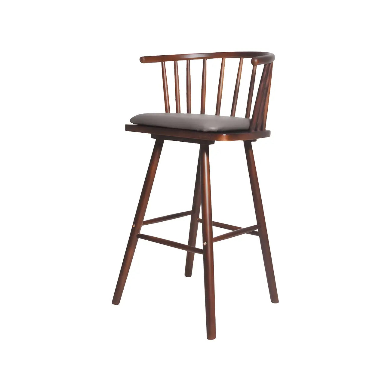 Traditional Wooden Low Back Bar Stool with Cushioned Seat