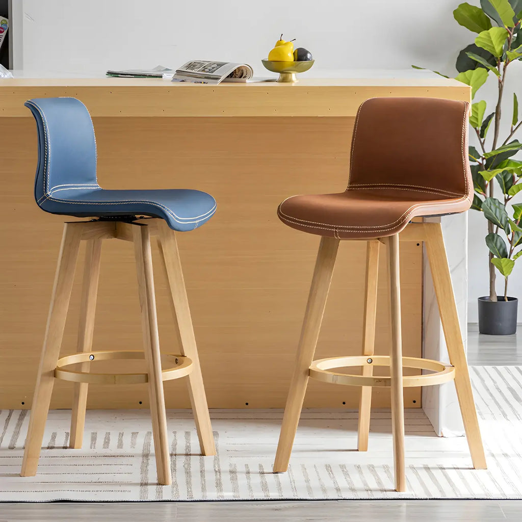 Mid-Century Distressed Leather Swivel Bar Stool with Back