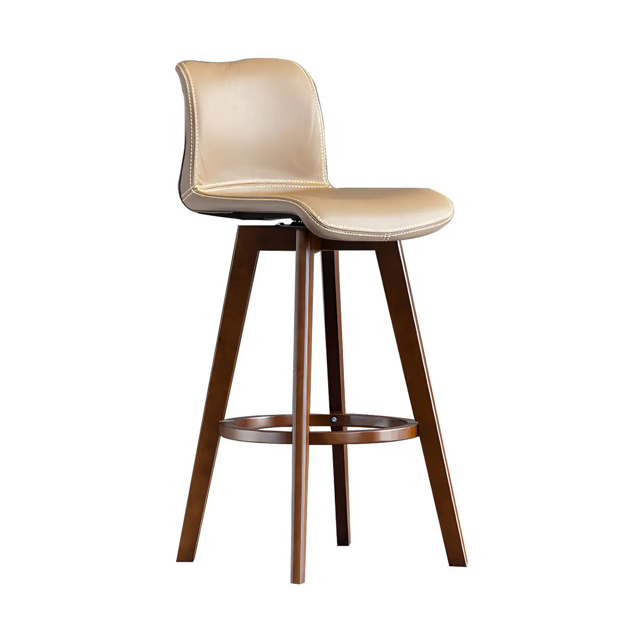 Mid-Century Distressed Leather Swivel Bar Stool with Back