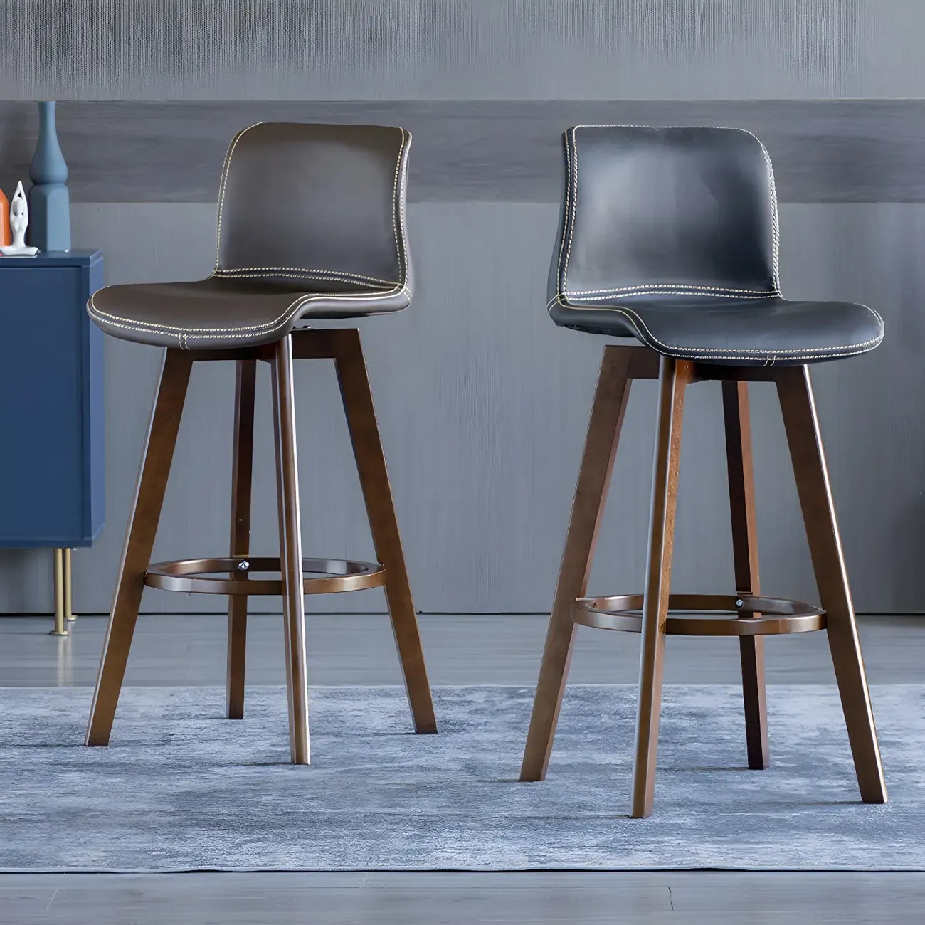Mid-Century Distressed Leather Swivel Bar Stool with Back