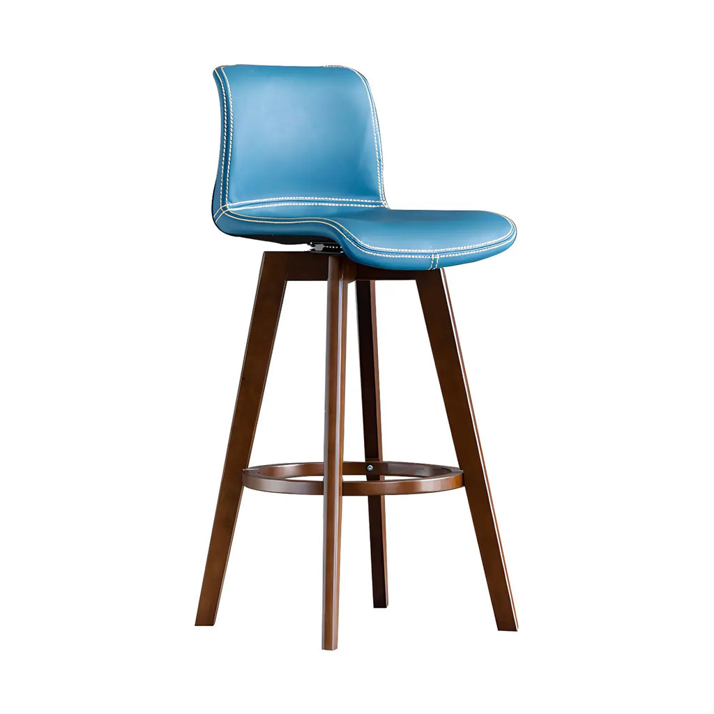 Mid-Century Distressed Leather Swivel Bar Stool with Back