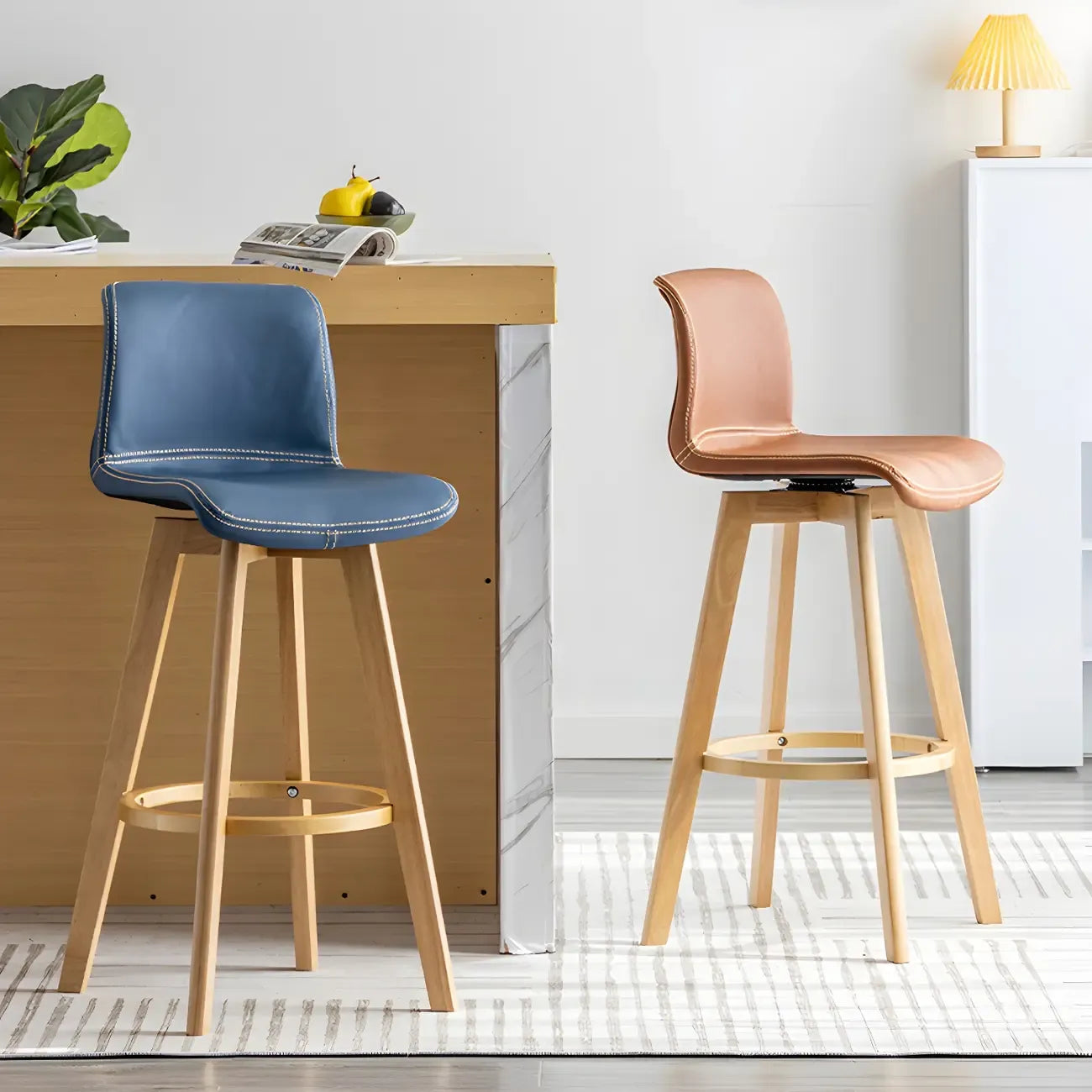 Mid-Century Distressed Leather Swivel Bar Stool with Back