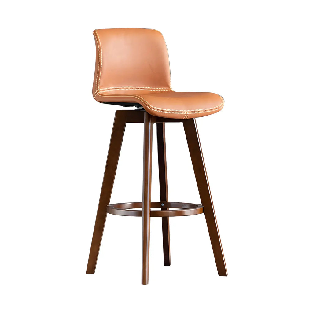 Mid-Century Distressed Leather Swivel Bar Stool with Back