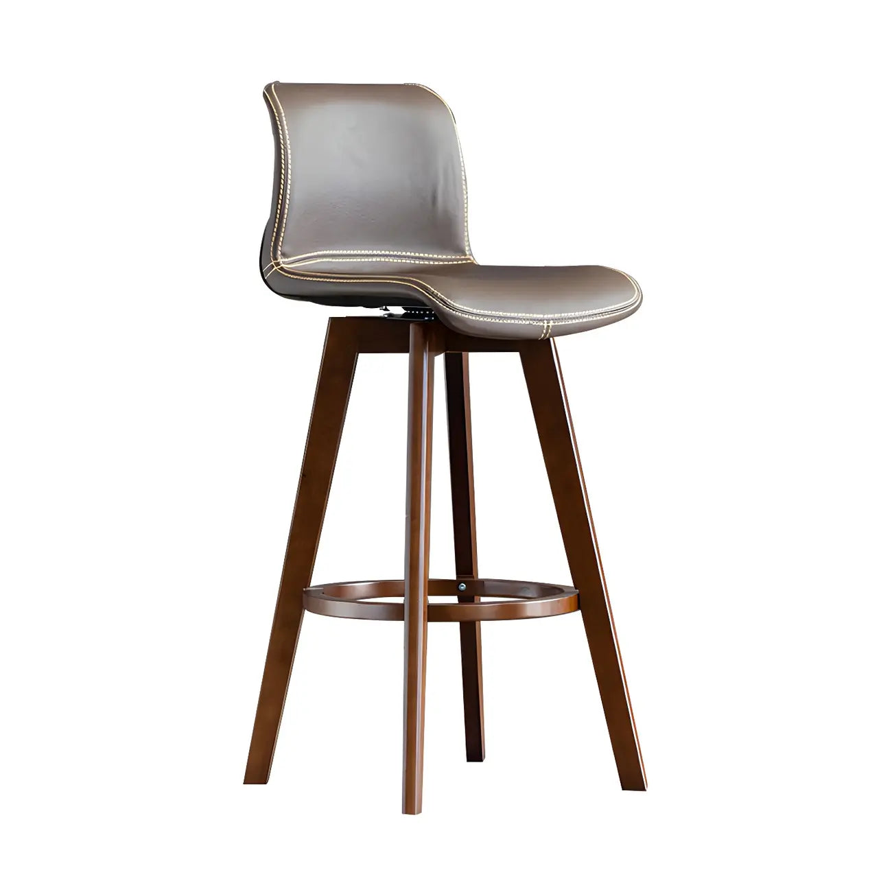 Mid-Century Distressed Leather Swivel Bar Stool with Back