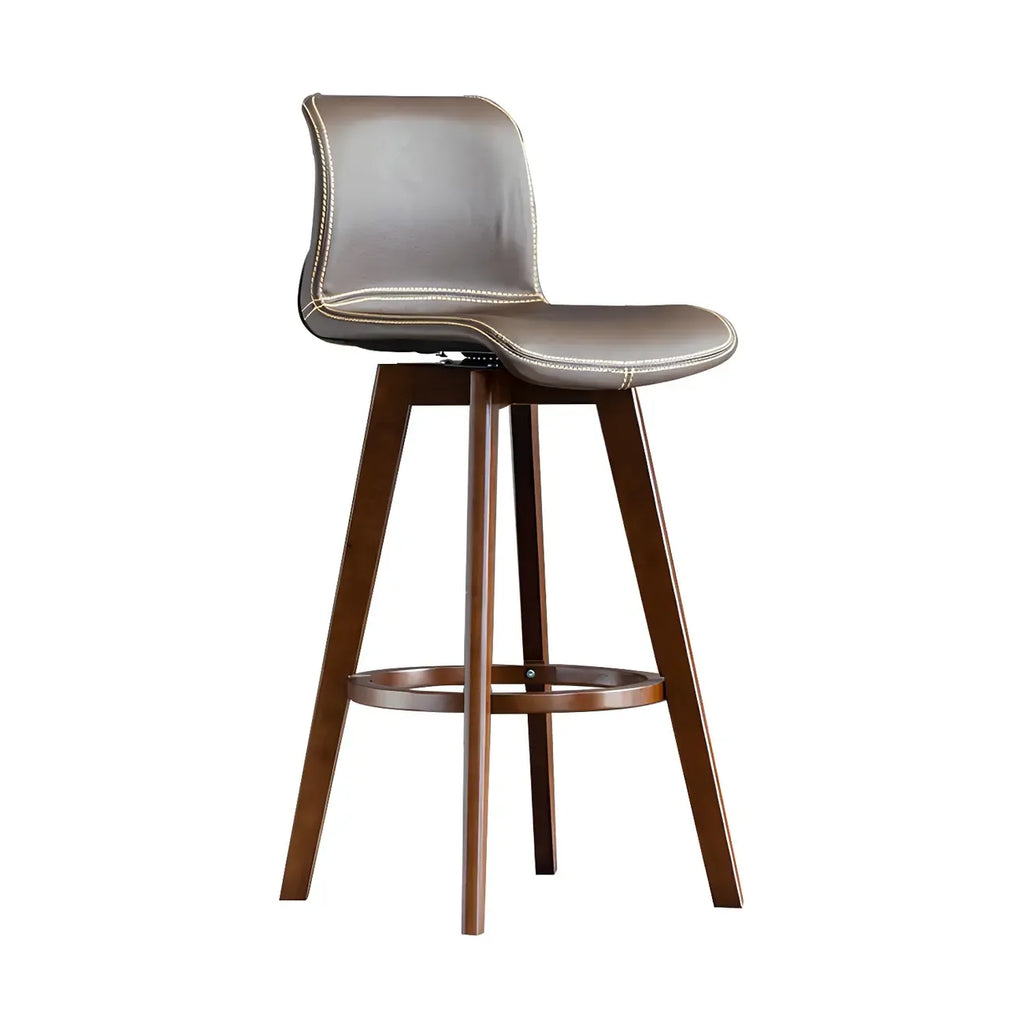 Mid-Century Distressed Leather Swivel Bar Stool with Back