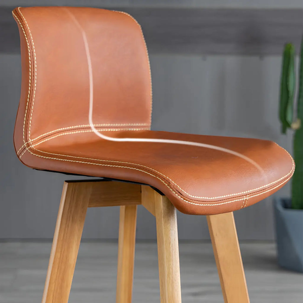 Mid-Century Distressed Leather Swivel Bar Stool with Back