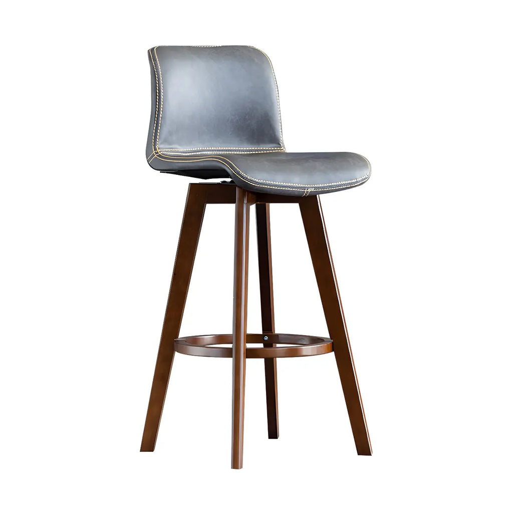 Mid-Century Distressed Leather Swivel Bar Stool with Back