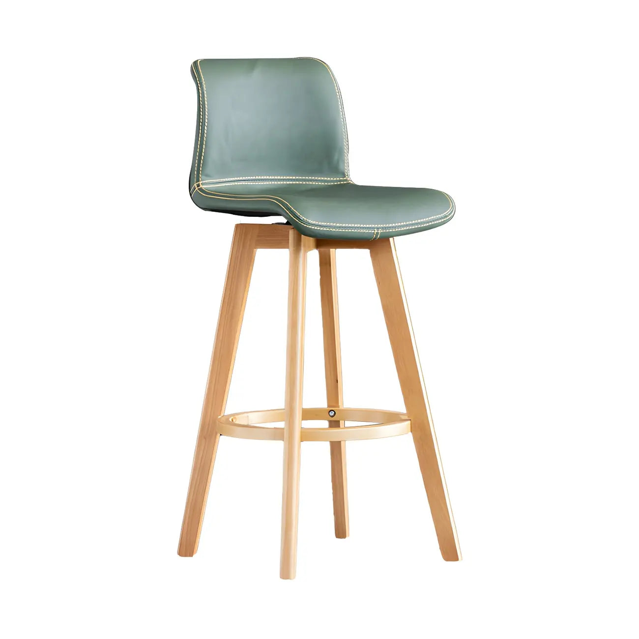 Mid-Century Distressed Leather Swivel Bar Stool with Back