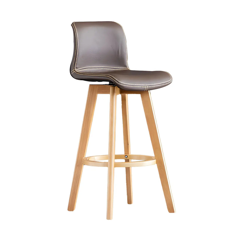 Mid-Century Distressed Leather Swivel Bar Stool with Back