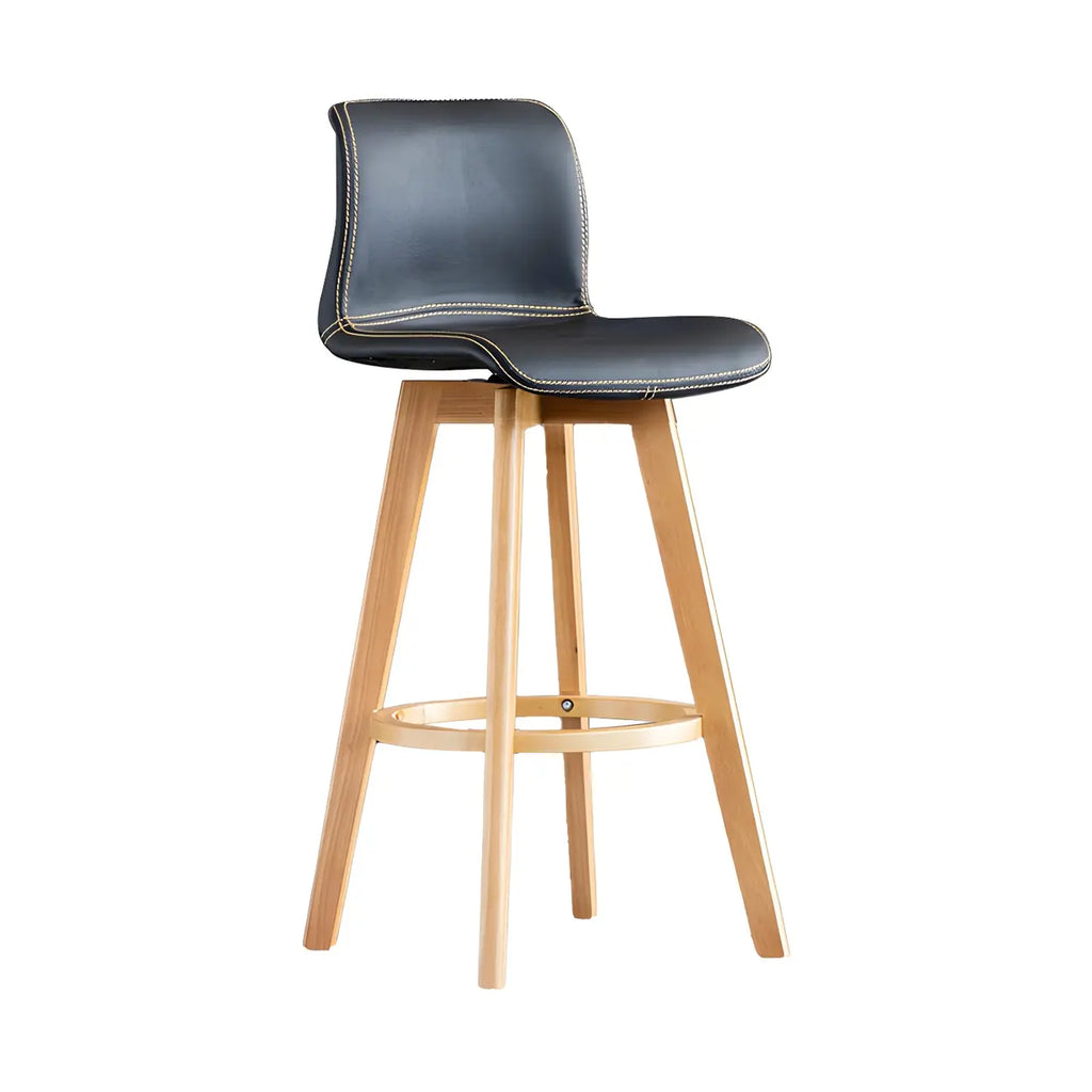 Mid-Century Distressed Leather Swivel Bar Stool with Back