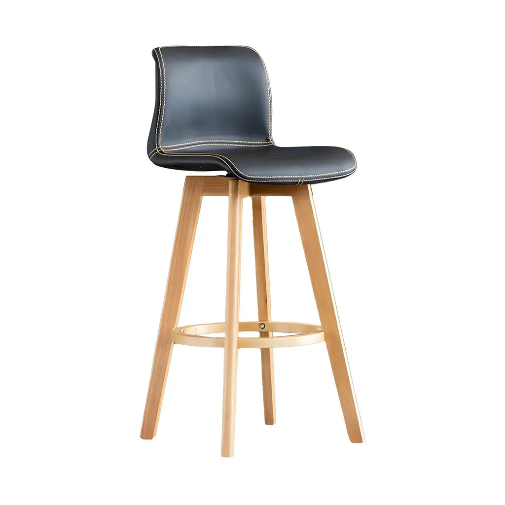 Mid-Century Distressed Leather Swivel Bar Stool with Back