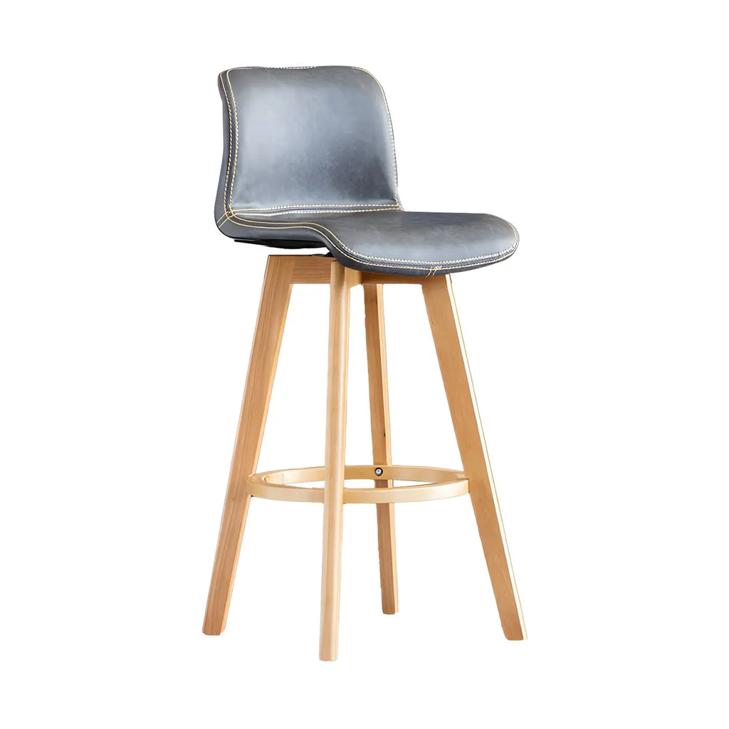 Mid-Century Distressed Leather Swivel Bar Stool with Back