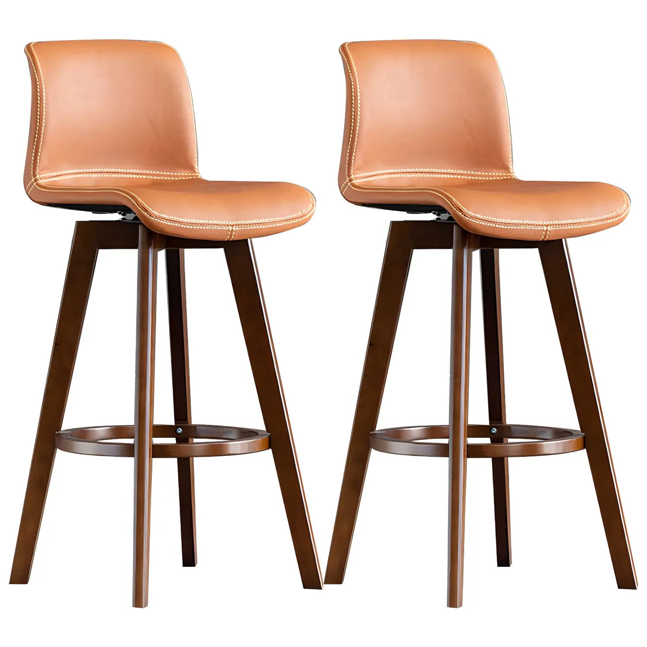Mid-Century Distressed Leather Swivel Bar Stool with Back