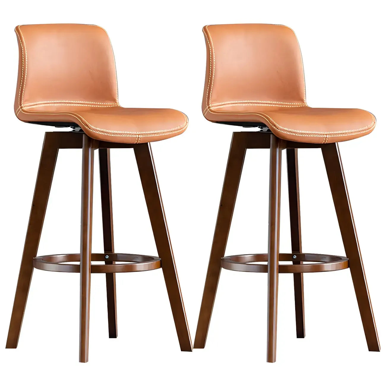 Mid-Century Distressed Leather Swivel Bar Stool with Back