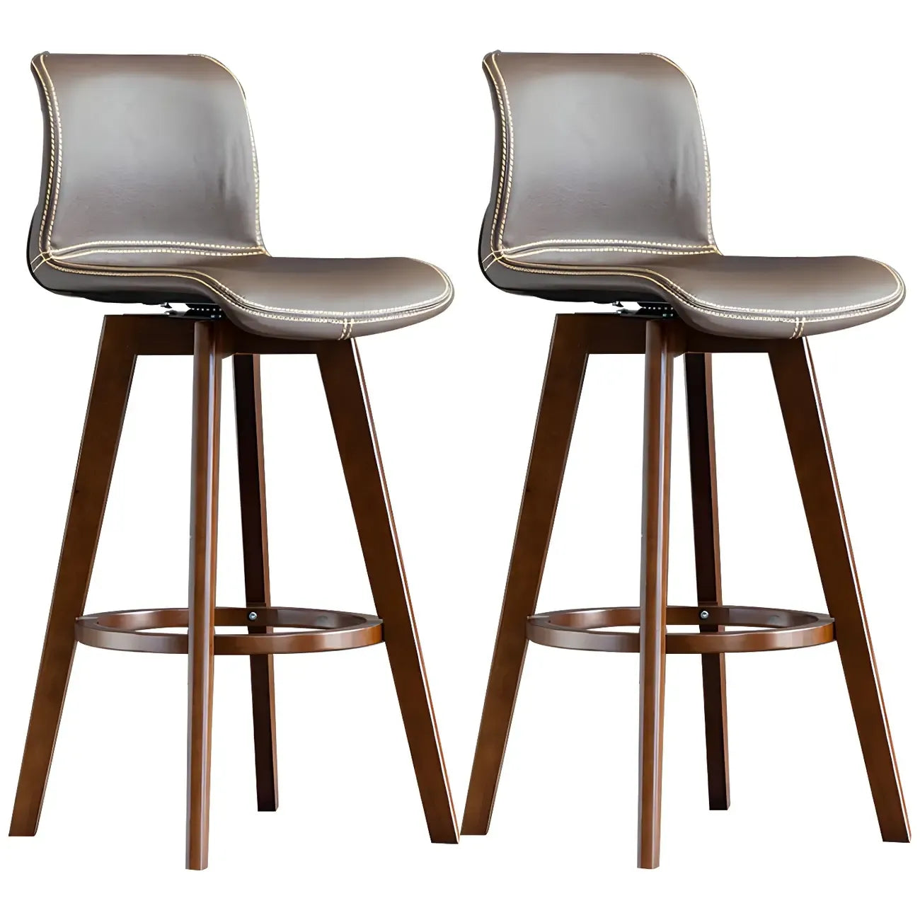 Mid-Century Distressed Leather Swivel Bar Stool with Back