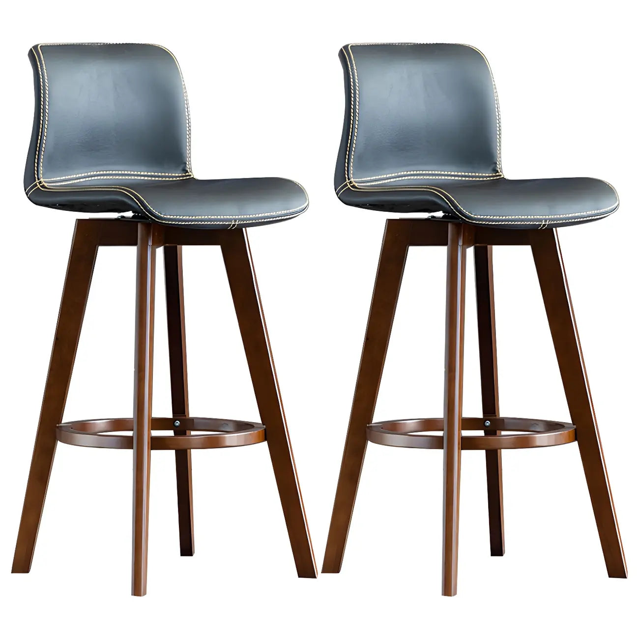 Mid-Century Distressed Leather Swivel Bar Stool with Back