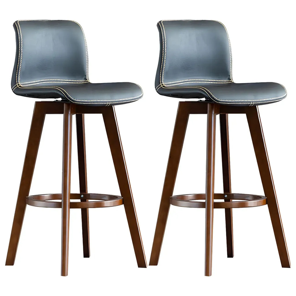 Mid-Century Distressed Leather Swivel Bar Stool with Back