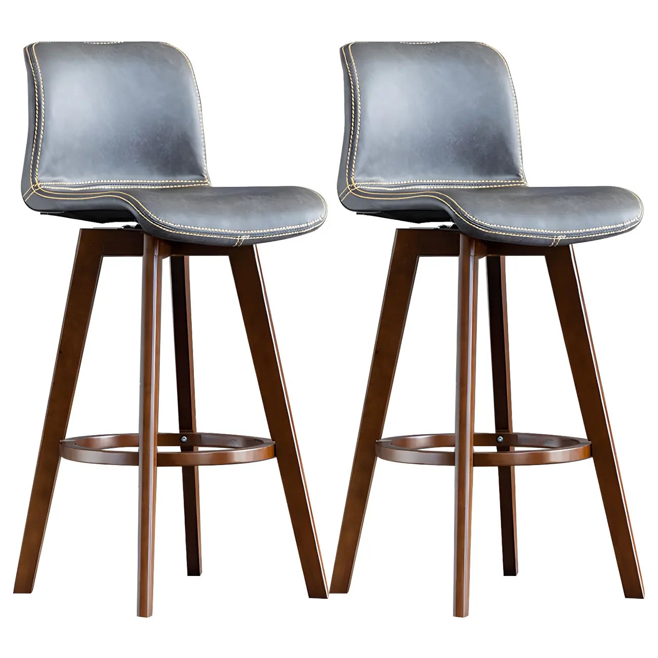 Mid-Century Distressed Leather Swivel Bar Stool with Back
